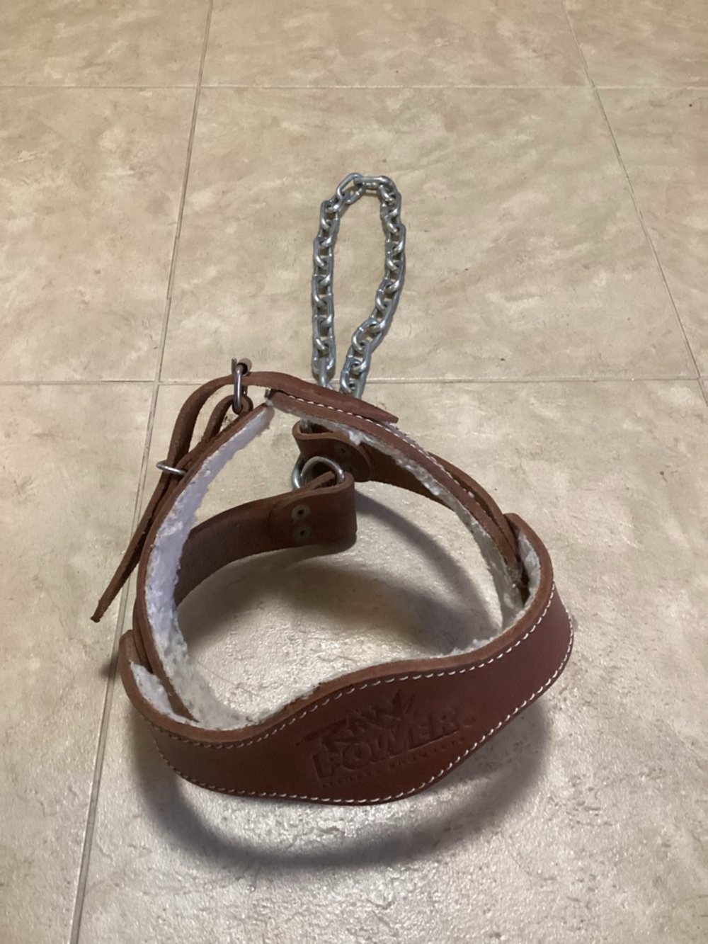 Brown Leather Padded Neck Harness with Chain - Men Other Belts